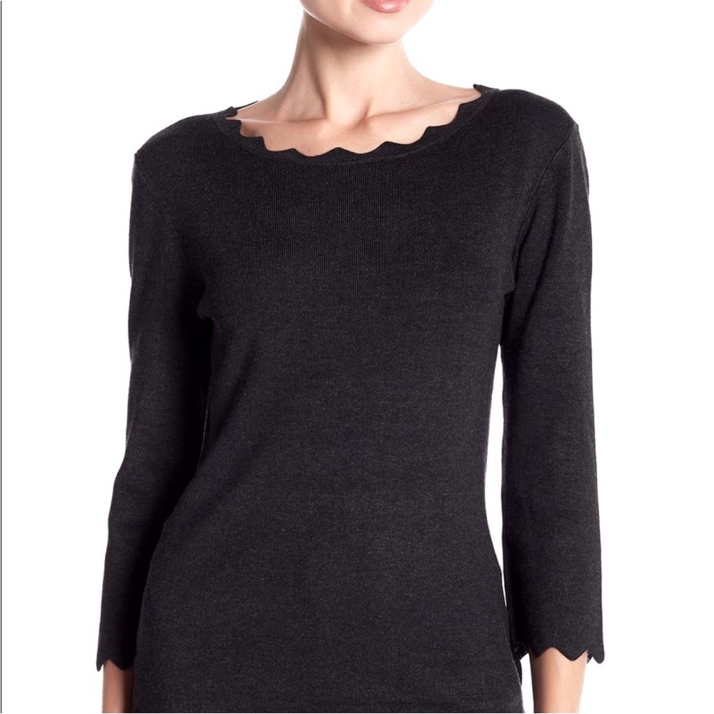 EUC Philosophy Scalloped Edge 3/4 Sleeve Sweater